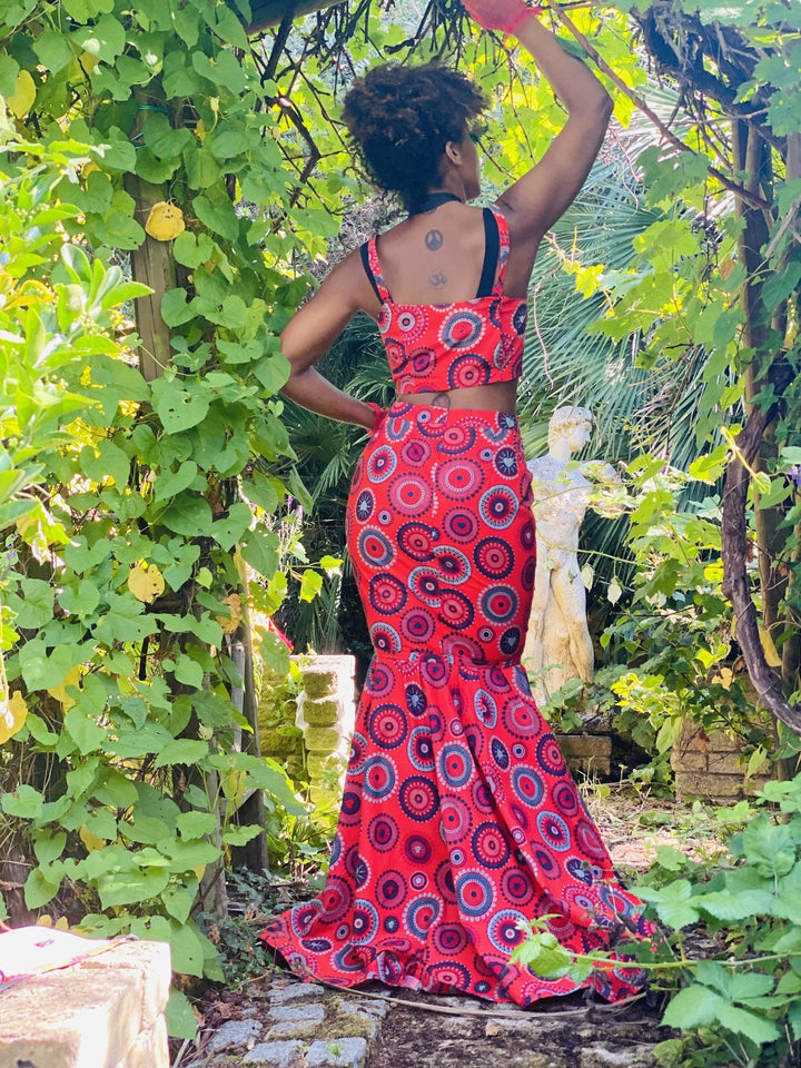 Divine Red Fishtail Skirt + Crop Top Co-ord - One Wear Freedom - Back 2