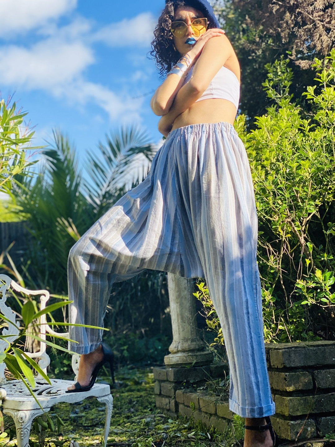 English Sky Stripe Aladdin Trousers - One Wear Freedom 