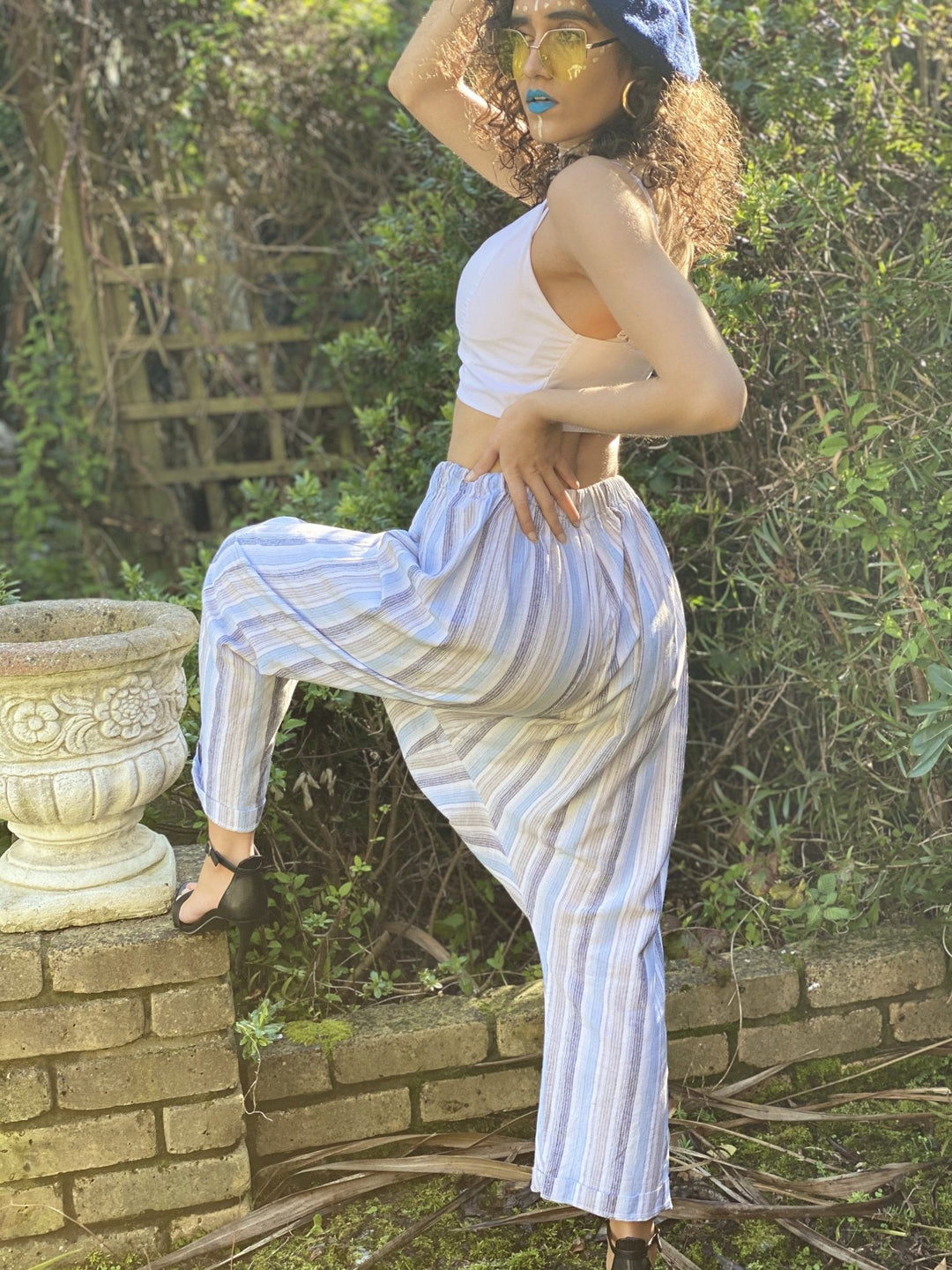 English Sky Stripe Aladdin Trousers - One Wear Freedom 