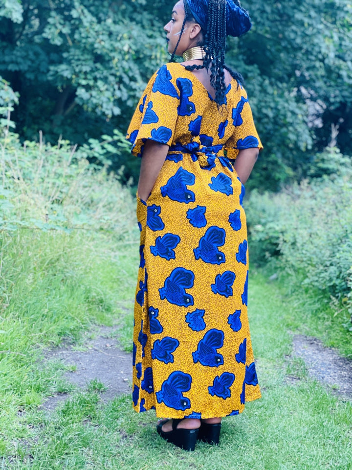 Golden West African Royal Blue Caftan + Waist Belt - One Wear Freedom - Back w/ Waist Belt