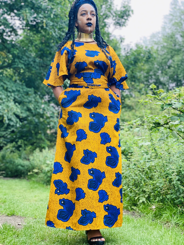 Golden West African Royal Blue Caftan + Waist Belt - One Wear Freedom - Front Pockets w/ Waist Belt