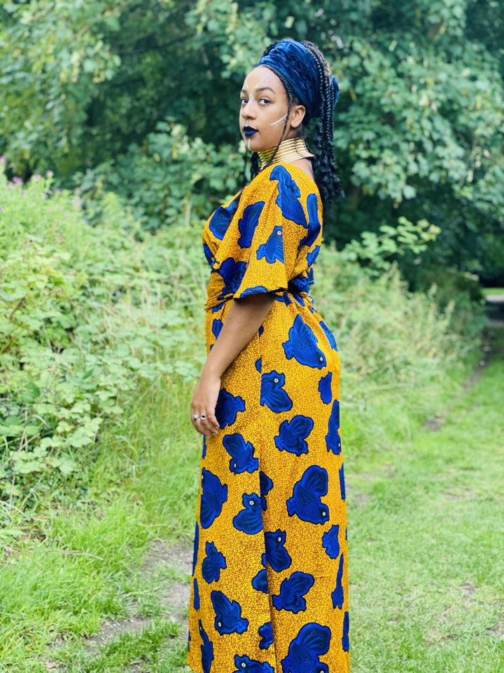 Golden West African Royal Blue Caftan + Waist Belt - One Wear Freedom - Side w/ Waist Belt