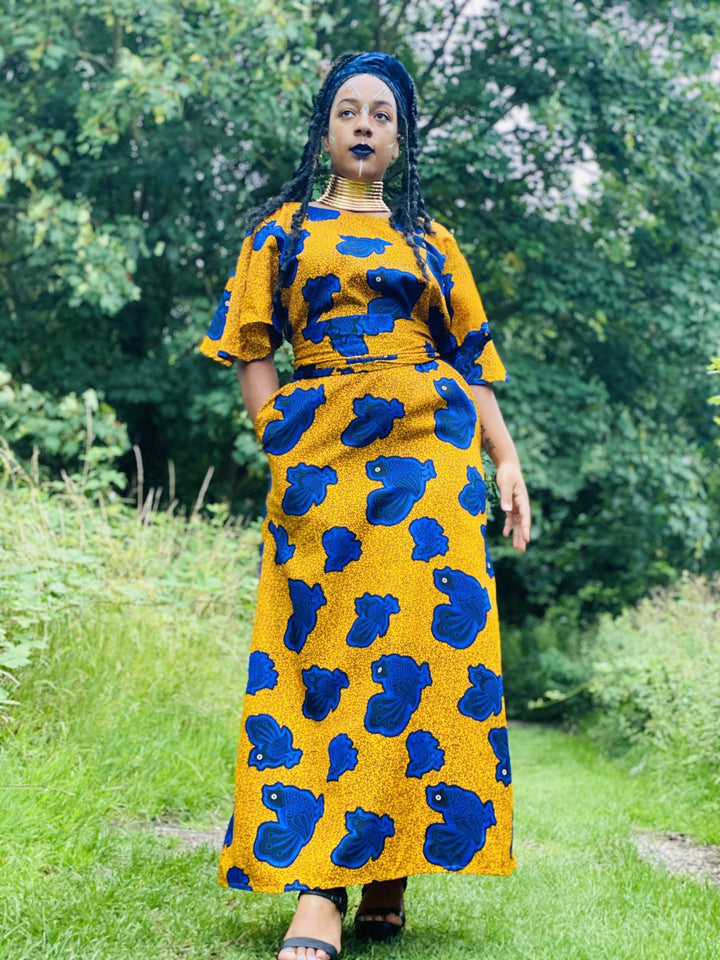 Golden West African Royal Blue Caftan + Waist Belt - One Wear Freedom - Front Main w/ Waist Belt