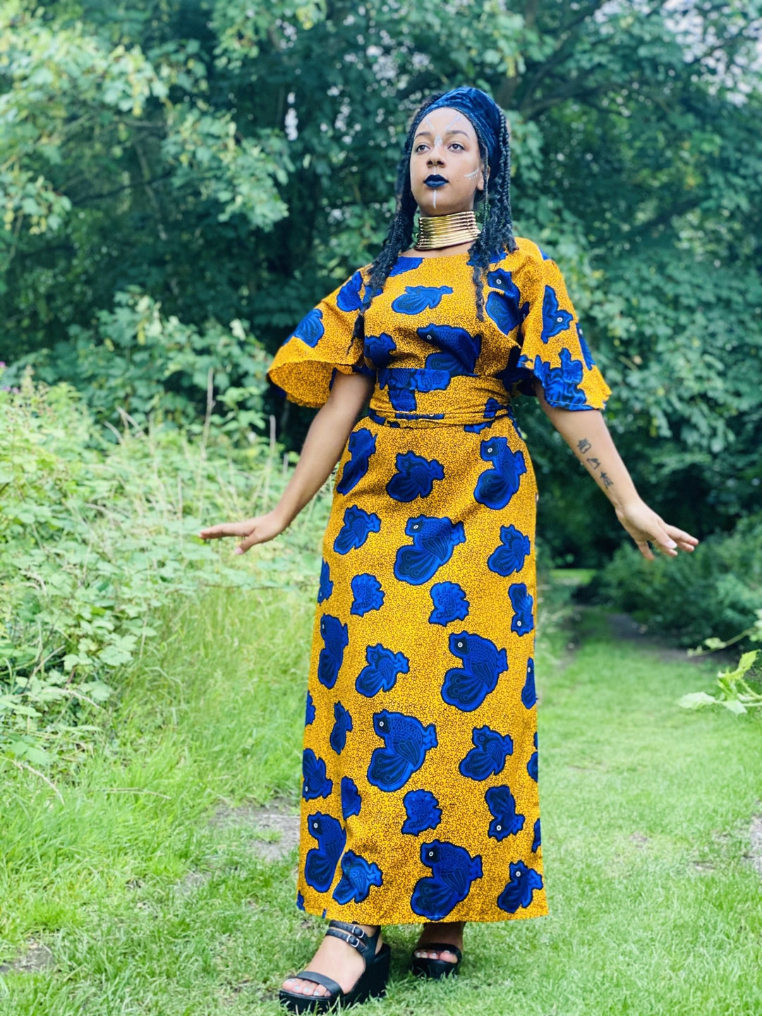 Golden West African Royal Blue Caftan + Waist Belt - One Wear Freedom - Front w/ Waist Belt