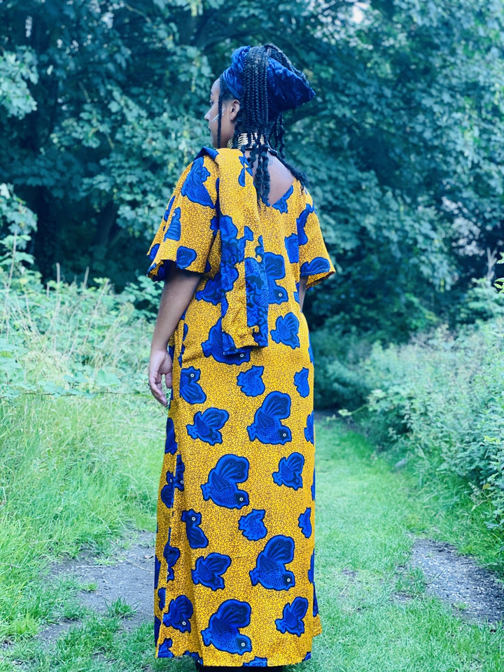 Golden West African Royal Blue Caftan + Waist Belt - One Wear Freedom - Back