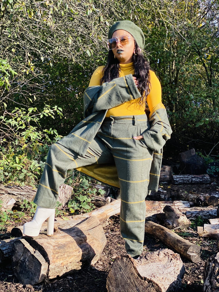 Hunter Green + Sunshine Stripe Jacket + Straight Trouser Suit - One Wear Freedom 