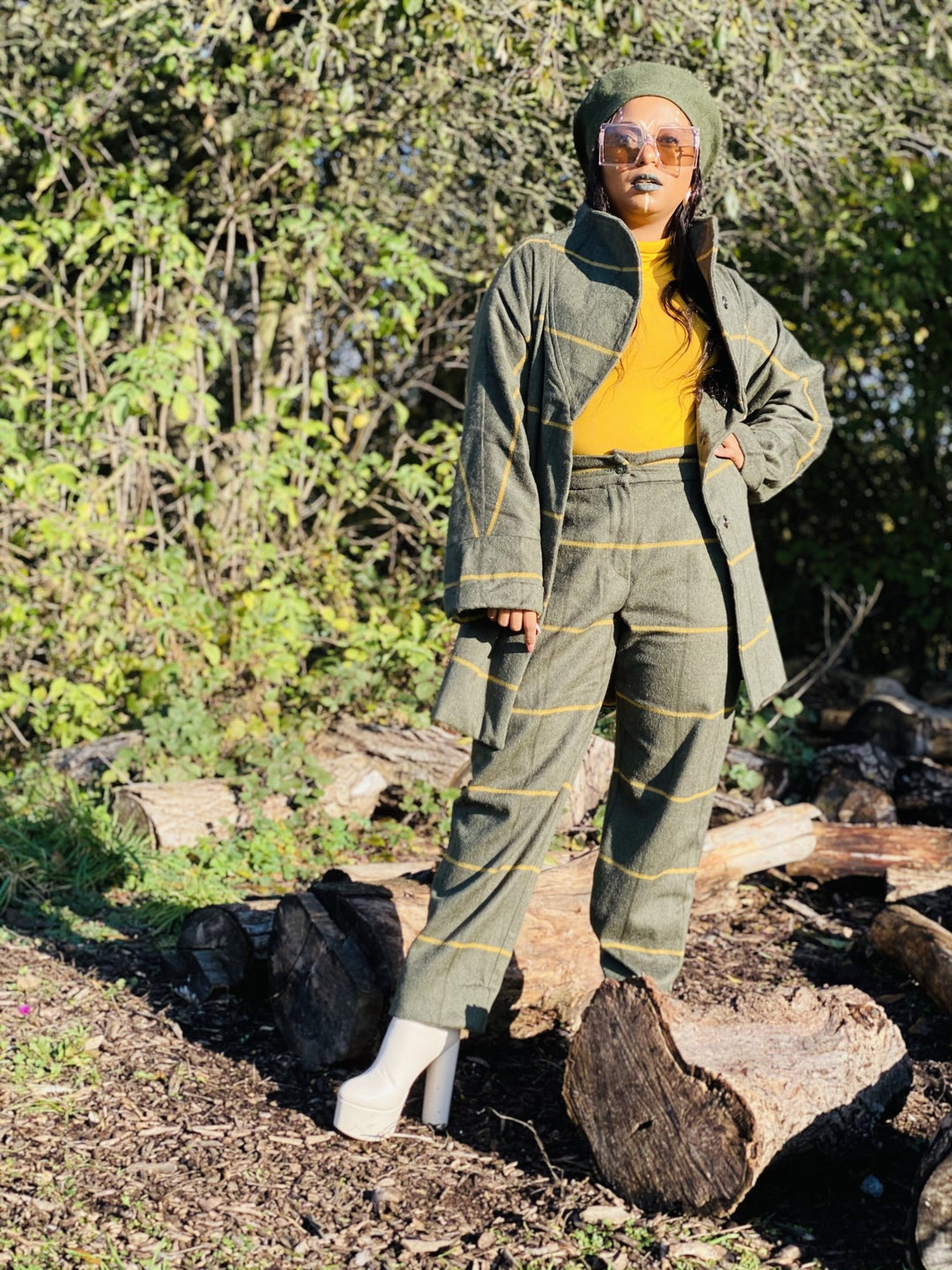Hunter Green + Sunshine Stripe Jacket + Straight Trouser Suit - One Wear Freedom 