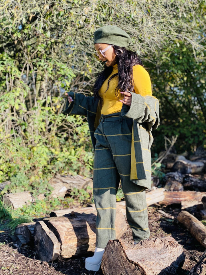 Hunter Green + Sunshine Stripe Jacket + Straight Trouser Suit - One Wear Freedom 