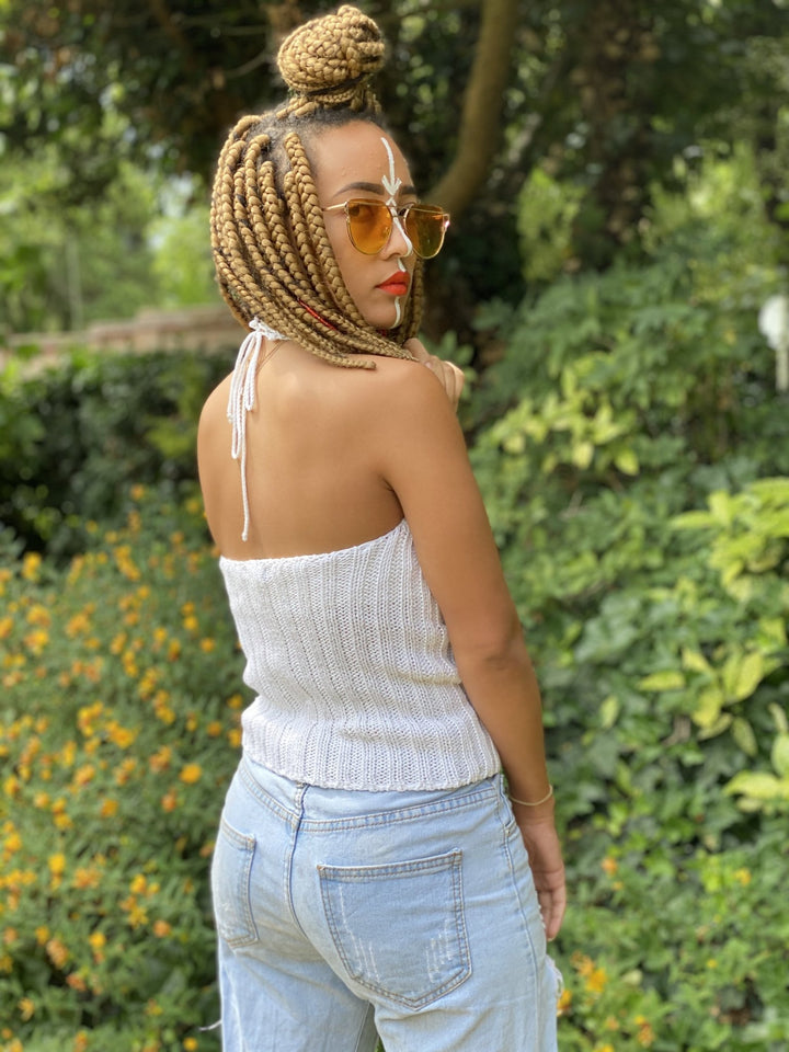 Imperial Knit Halter Neck Top - One Wear Freedom - Back/Side