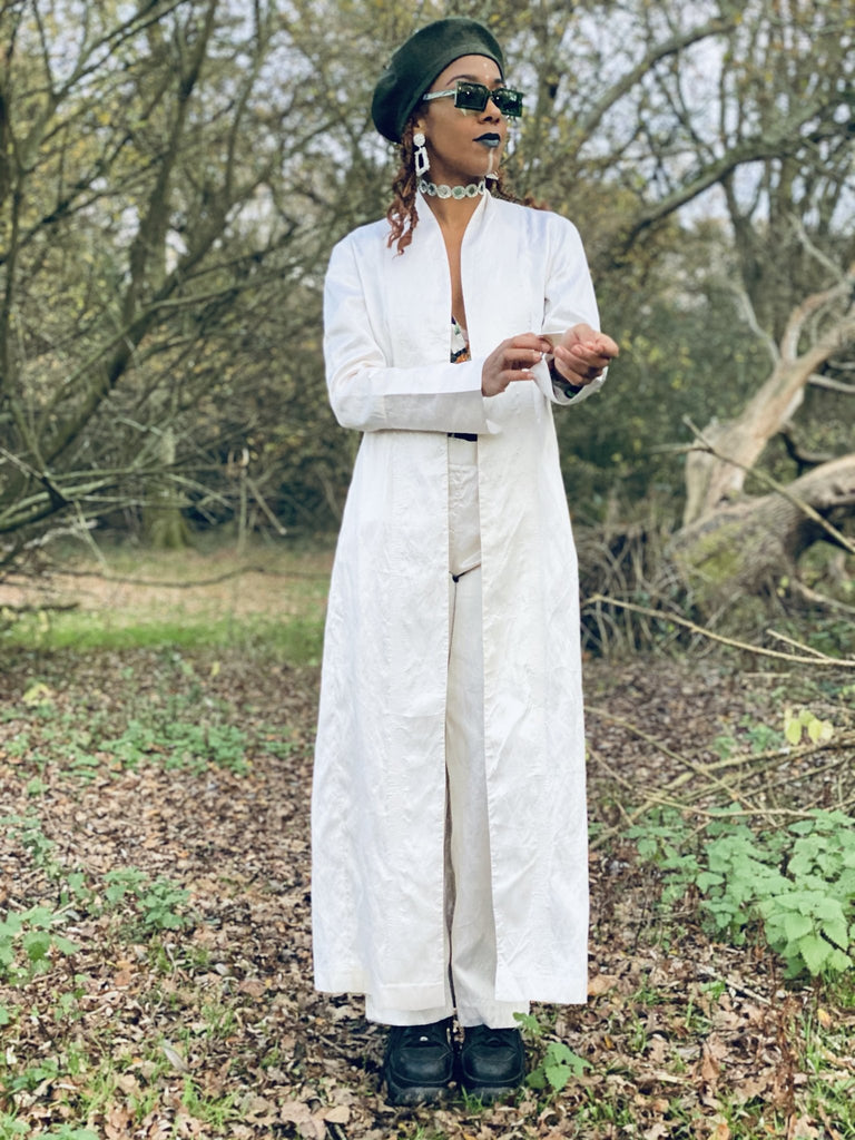 Ivory Bombyx Mori Maxi Jacket + Trouser Suit - One Wear Freedom #product_tags#