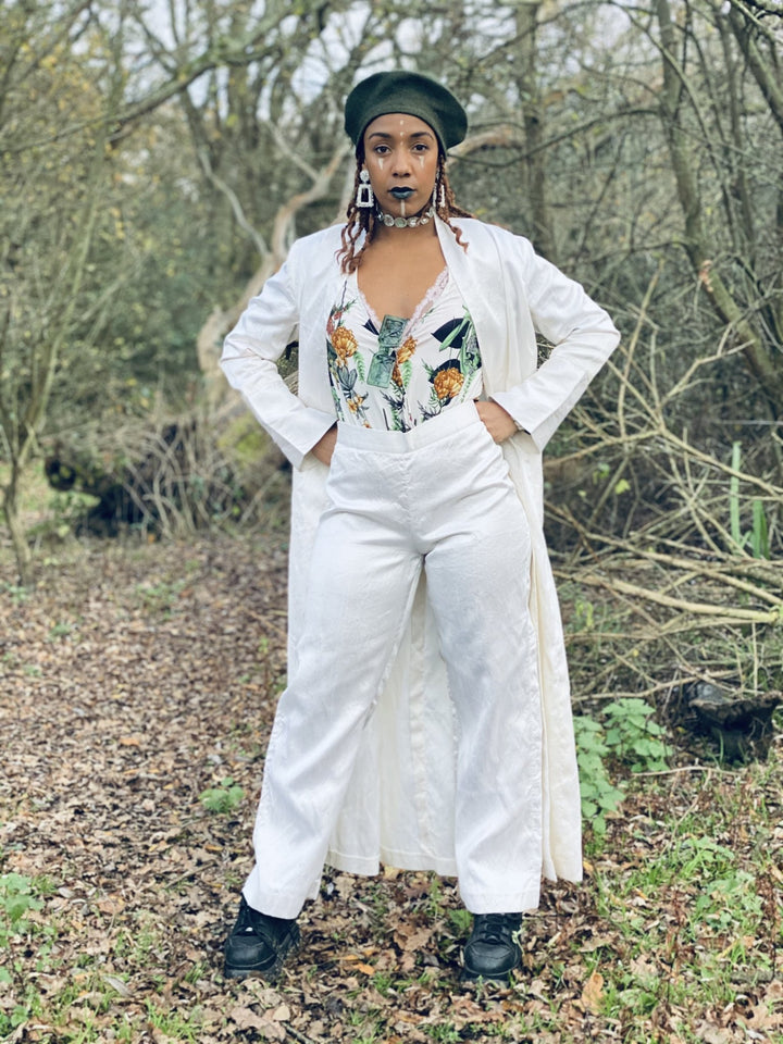 Ivory Bombyx Mori Maxi Jacket + Trouser Suit - One Wear Freedom 
