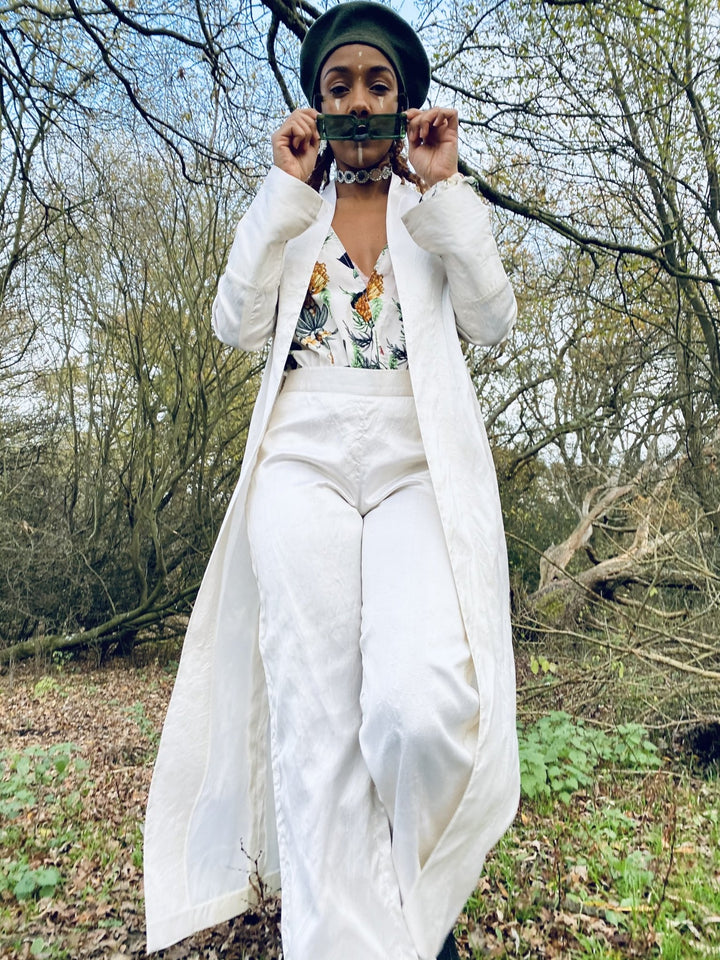 Ivory Bombyx Mori Maxi Jacket + Trouser Suit - One Wear Freedom 