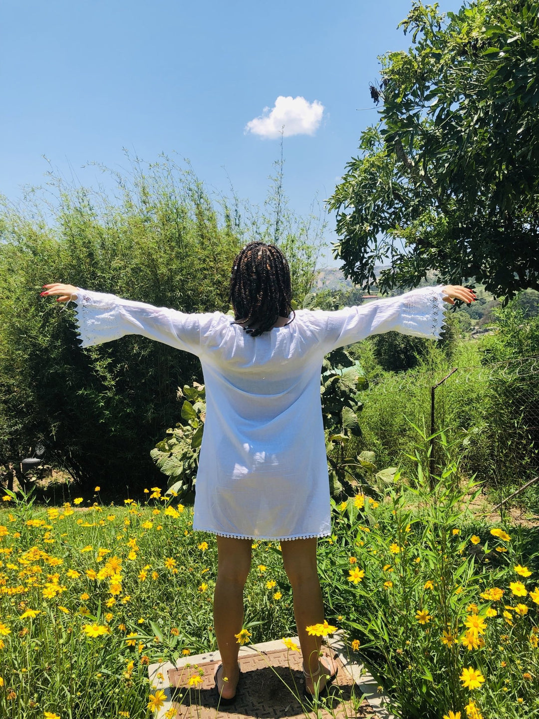 Jasmine Bardot Crochet Tunic - One Wear Freedom - Back Arms Up