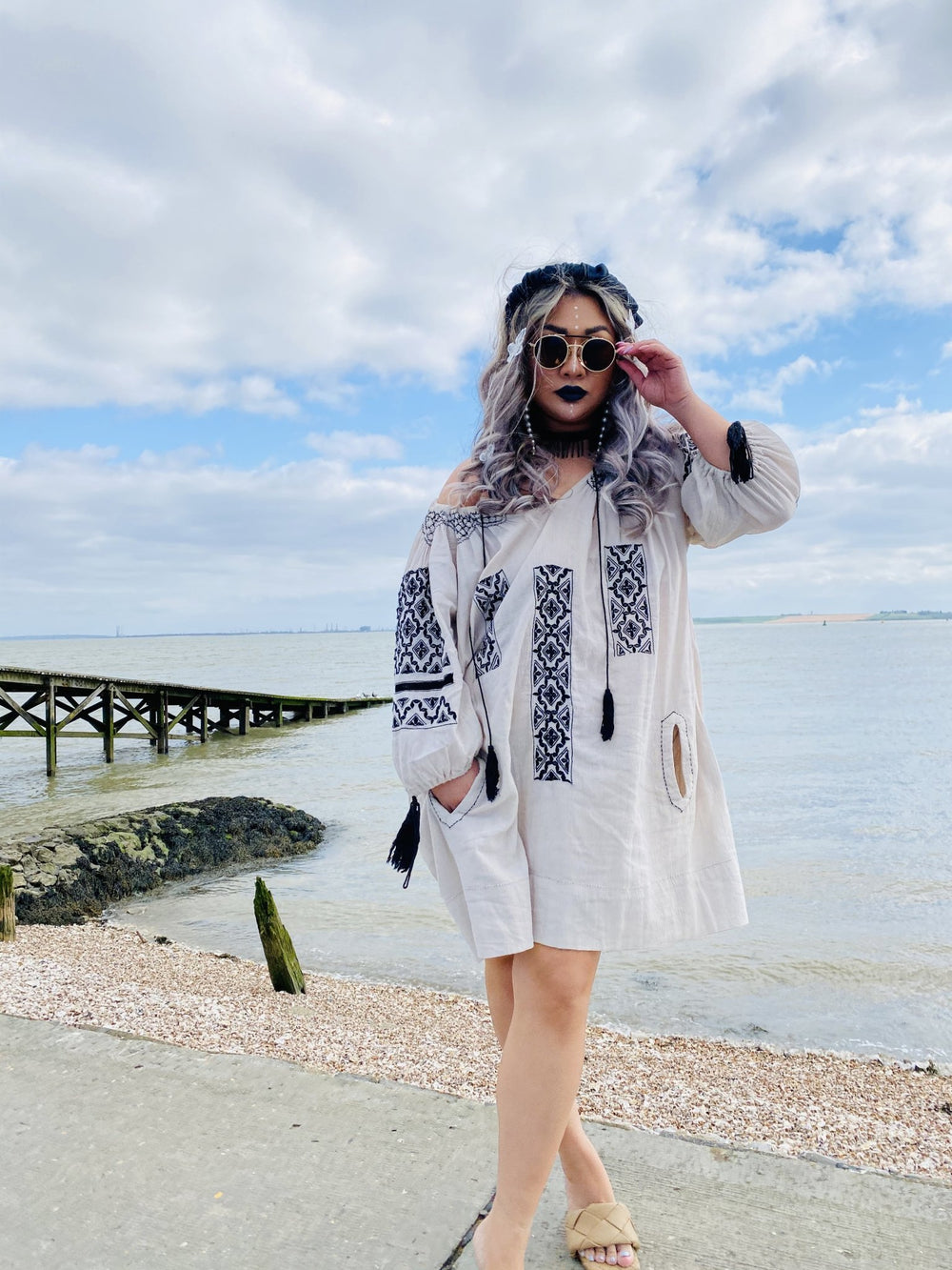 Jonquil Beige + Black Bardot Dress - One Wear Freedom #product_tags#