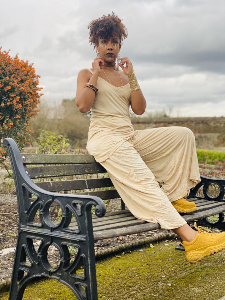 Laid-Back Beige Tunic + Wide Trouser Co-ord - One Wear Freedom - Side/Front