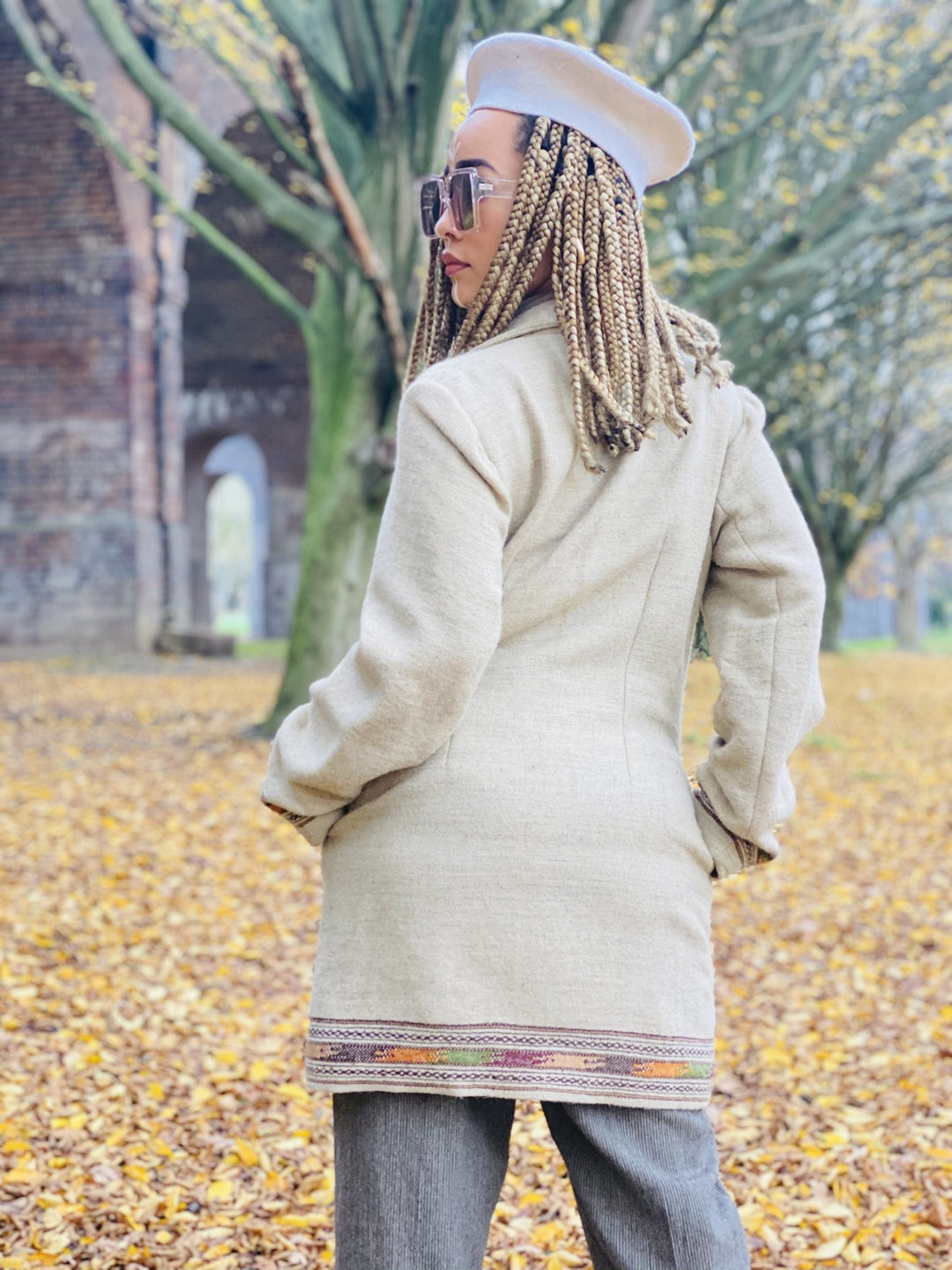 Latte + Forrest Trim Afghan Coat - One Wear Freedom 