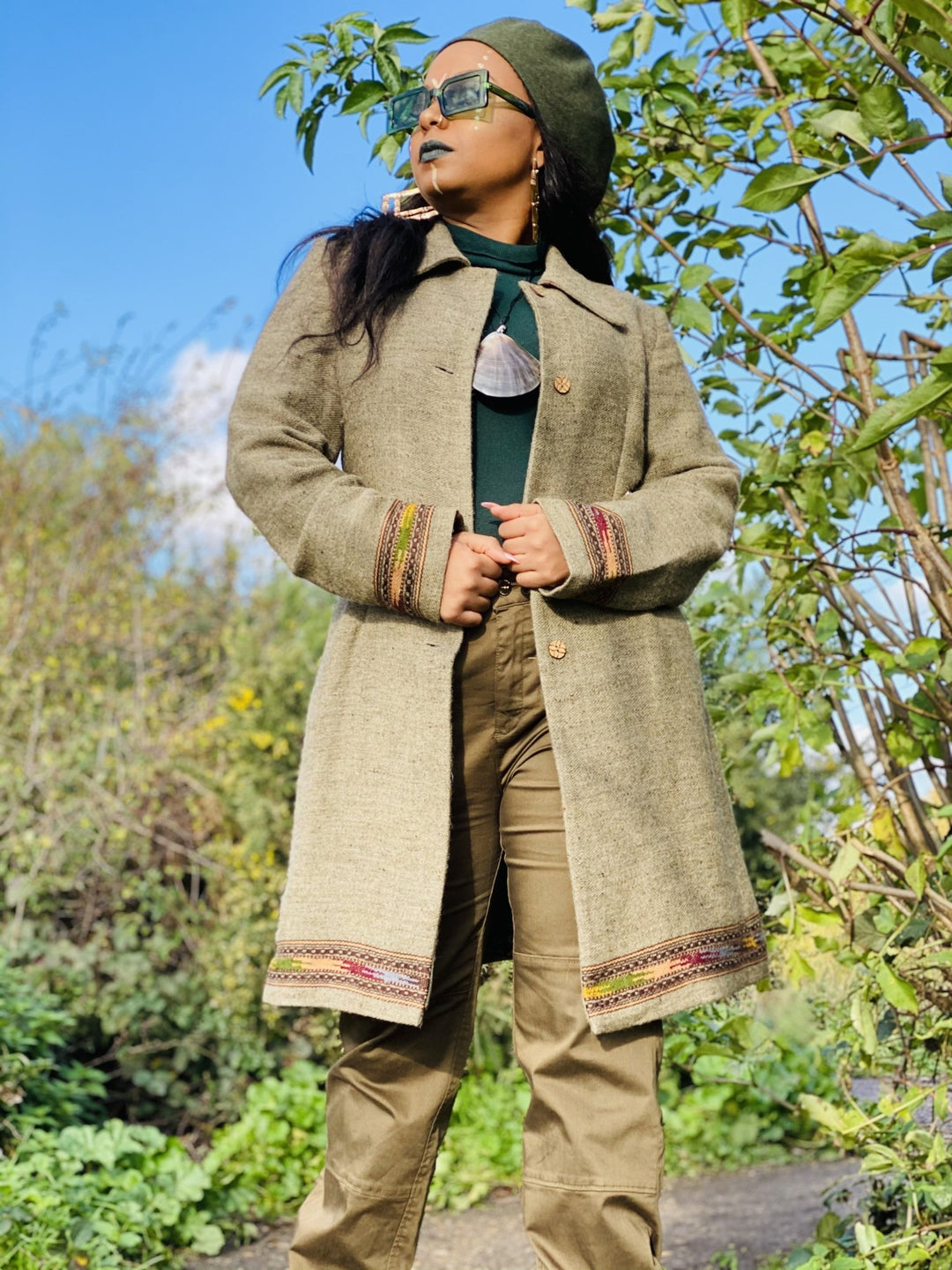 Latte + Forrest Trim Afghan Coat - One Wear Freedom 