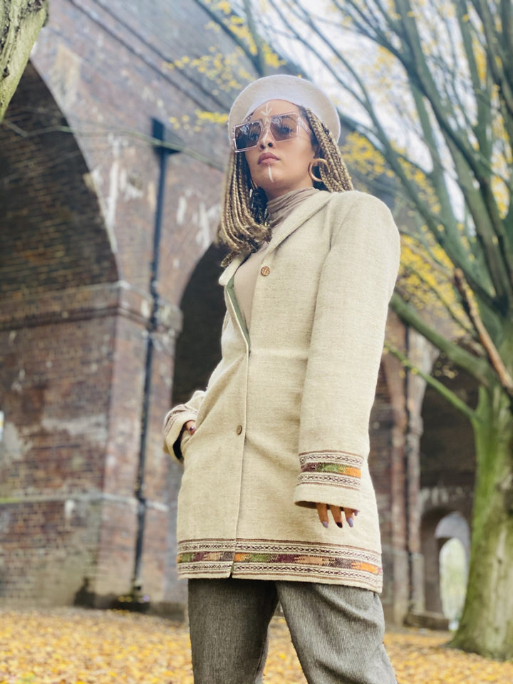 Latte + Forrest Trim Afghan Coat - One Wear Freedom 