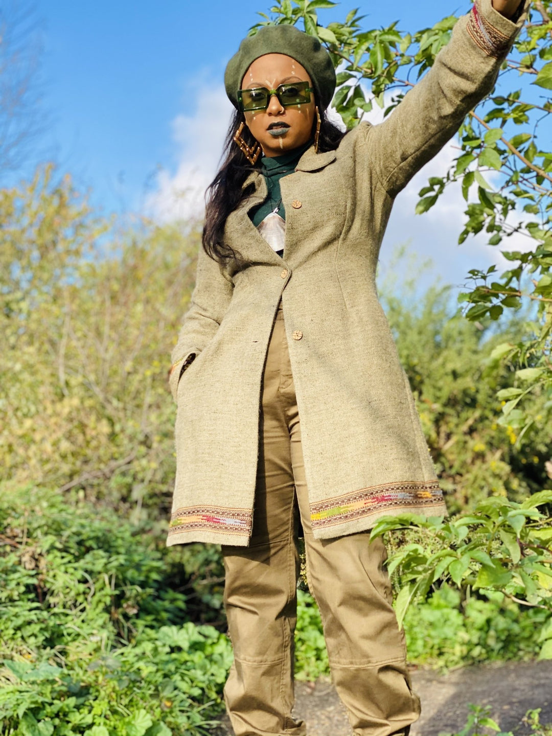 Latte + Forrest Trim Afghan Coat - One Wear Freedom 