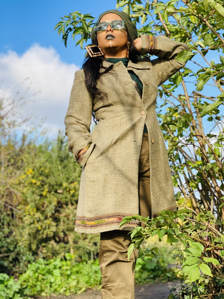 Latte + Forrest Trim Afghan Coat - One Wear Freedom 