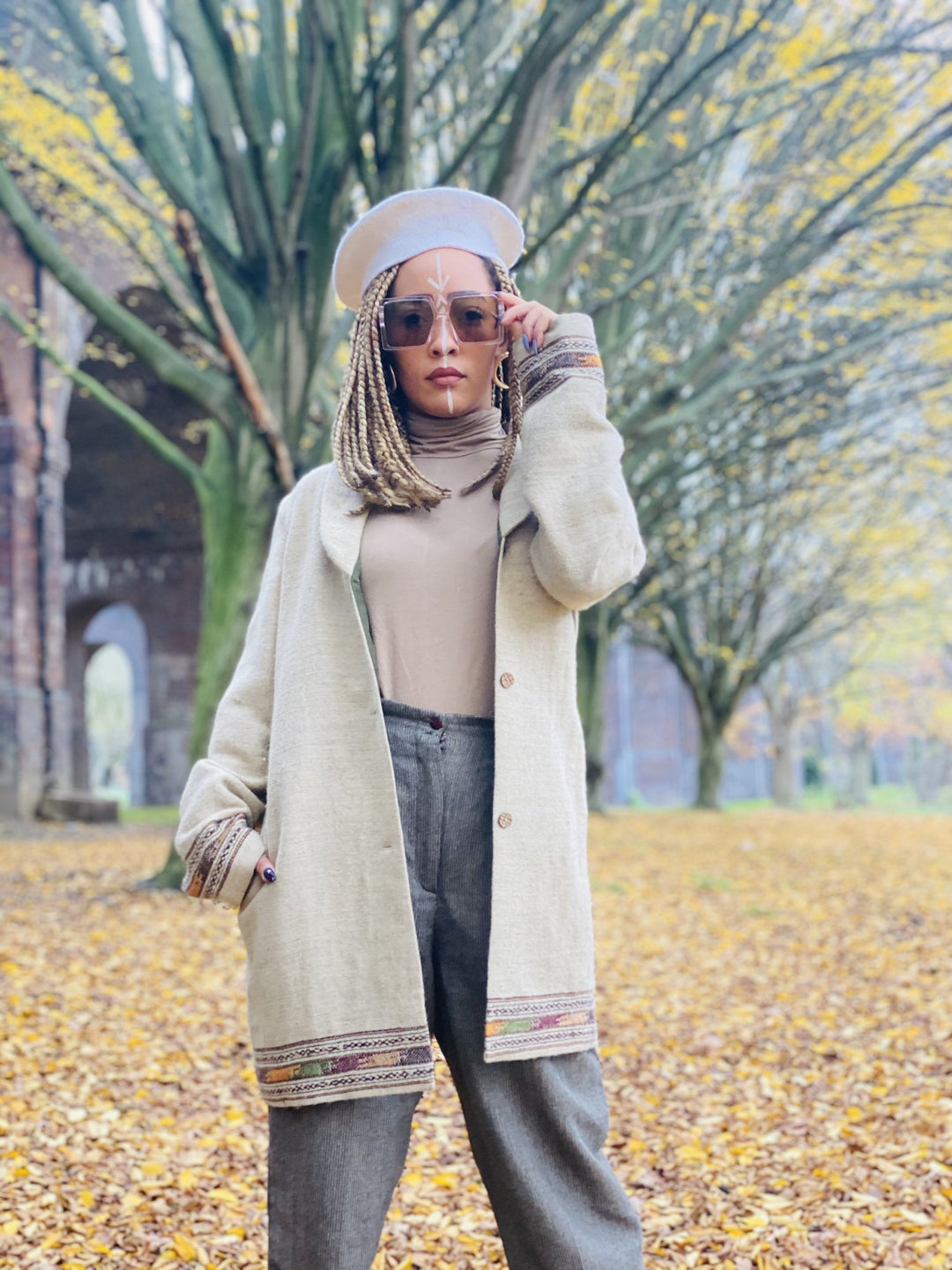 Latte + Forrest Trim Afghan Coat - One Wear Freedom #product_tags#