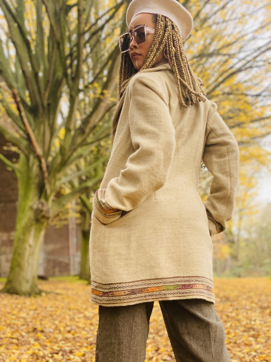 Latte + Forrest Trim Afghan Coat - One Wear Freedom 