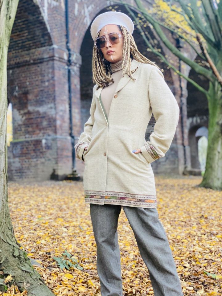 Latte + Forrest Trim Afghan Coat - One Wear Freedom 