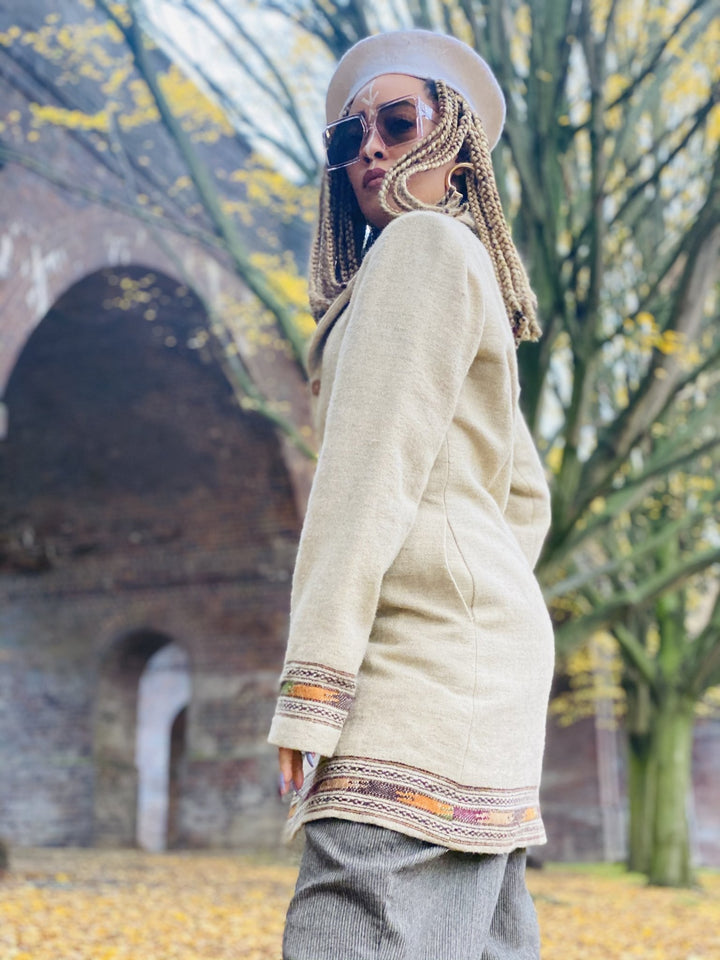 Latte + Forrest Trim Afghan Coat - One Wear Freedom 