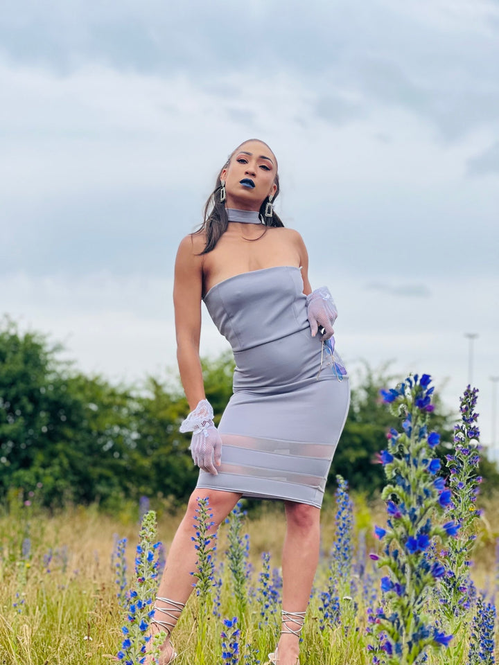Lavender Panel Dress with Choker - One Wear Freedom 