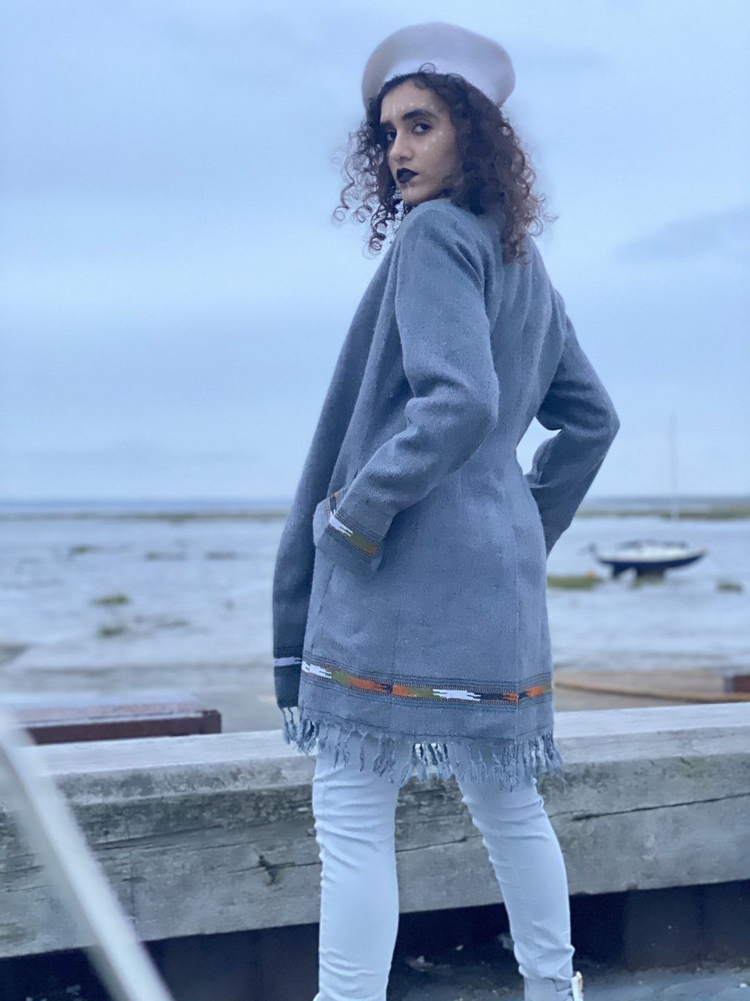 Light Latte + Brown Trim Afghan Coat - One Wear Freedom 