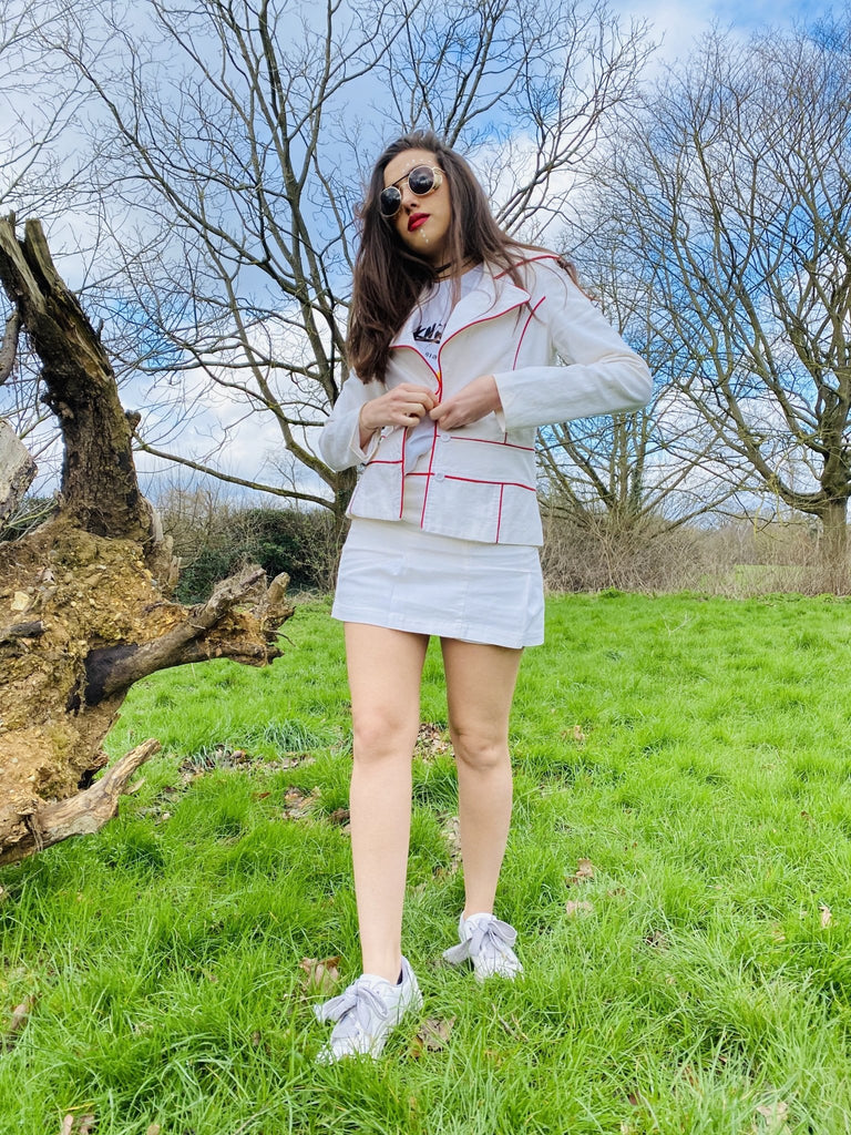 Lightening Cream Flax Mini Skirt Suit - One Wear Freedom - Front