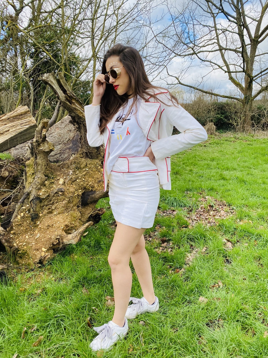 Lightening Cream Flax Mini Skirt Suit - One Wear Freedom - Side