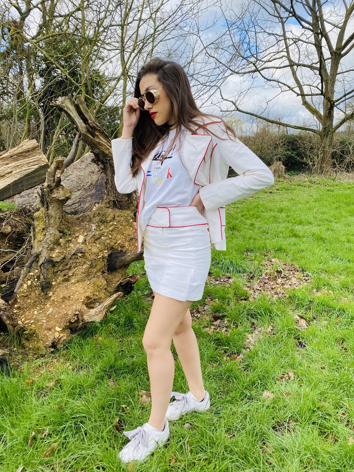 Lightening Cream Flax Mini Skirt Suit - One Wear Freedom - Side