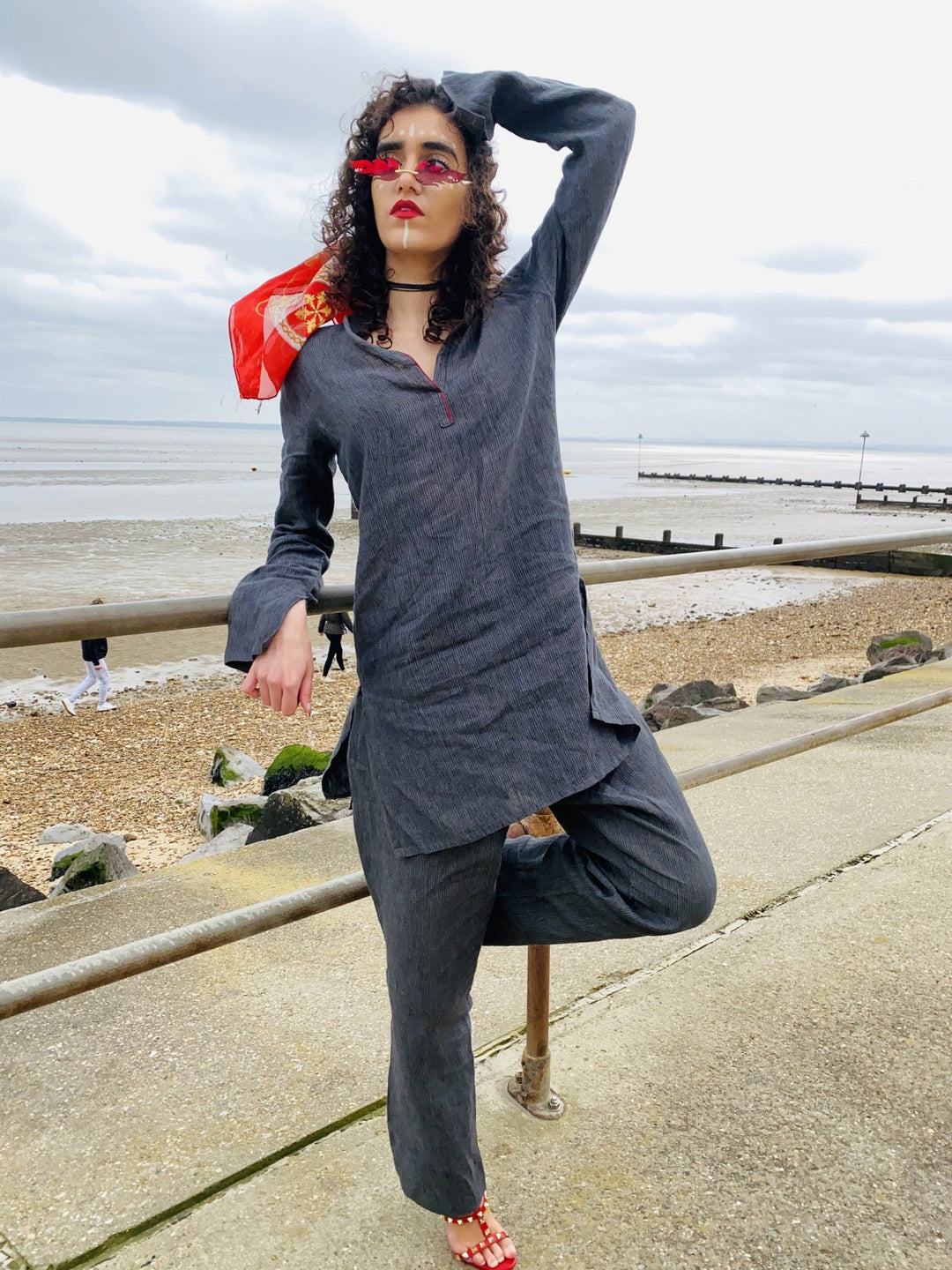 Lightning Afghan Pin-Stripe Tunic + Trouser Co-ord - One Wear Freedom - Front Full