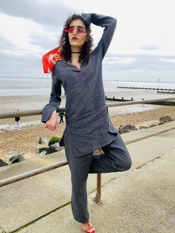 Lightning Afghan Pin-Stripe Tunic + Trouser Co-ord - One Wear Freedom - Front Full