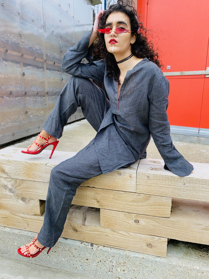 Lightning Afghan Pin-Stripe Tunic + Trouser Co-ord - One Wear Freedom - Front 