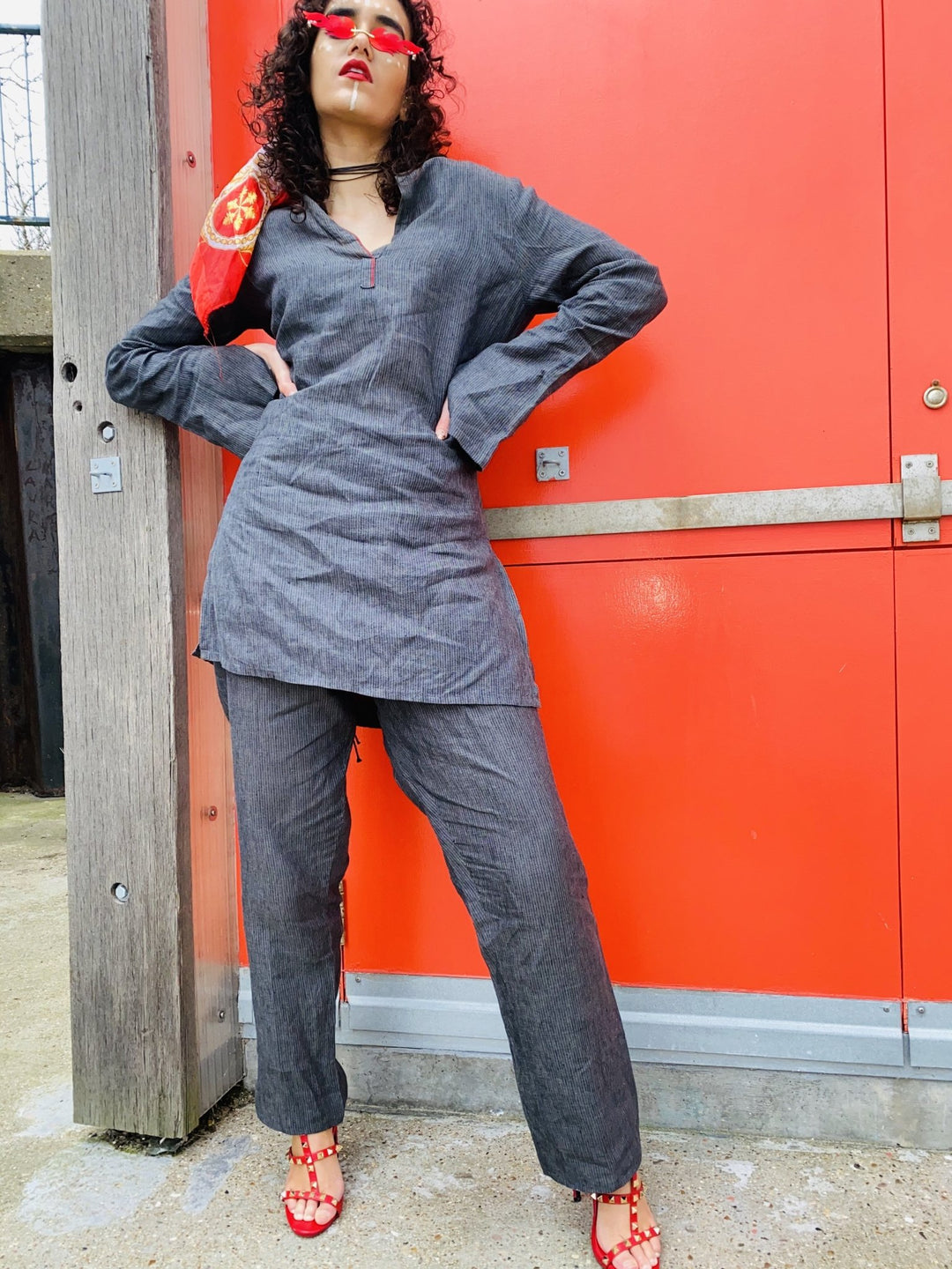 Lightning Afghan Pin-Stripe Tunic + Trouser Co-ord - One Wear Freedom - Front Main