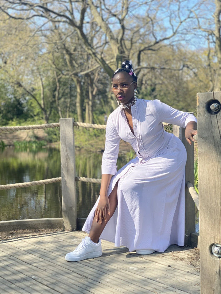 Lilac Pin-Stripe Maxi Shirt-Dress - One Wear Freedom 