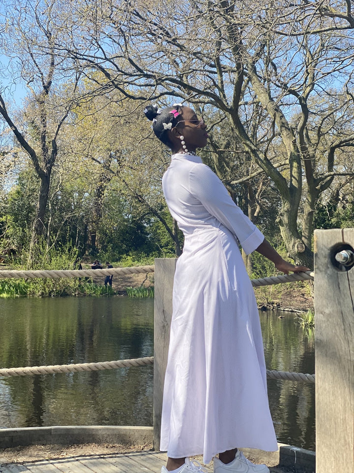 Lilac Pin-Stripe Maxi Shirt-Dress - One Wear Freedom 