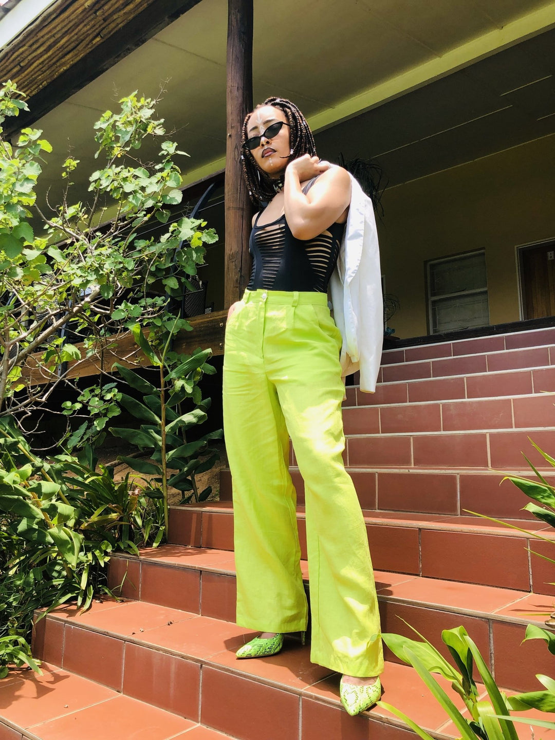 Lime Flax Trousers - One Wear Freedom - Front/Side