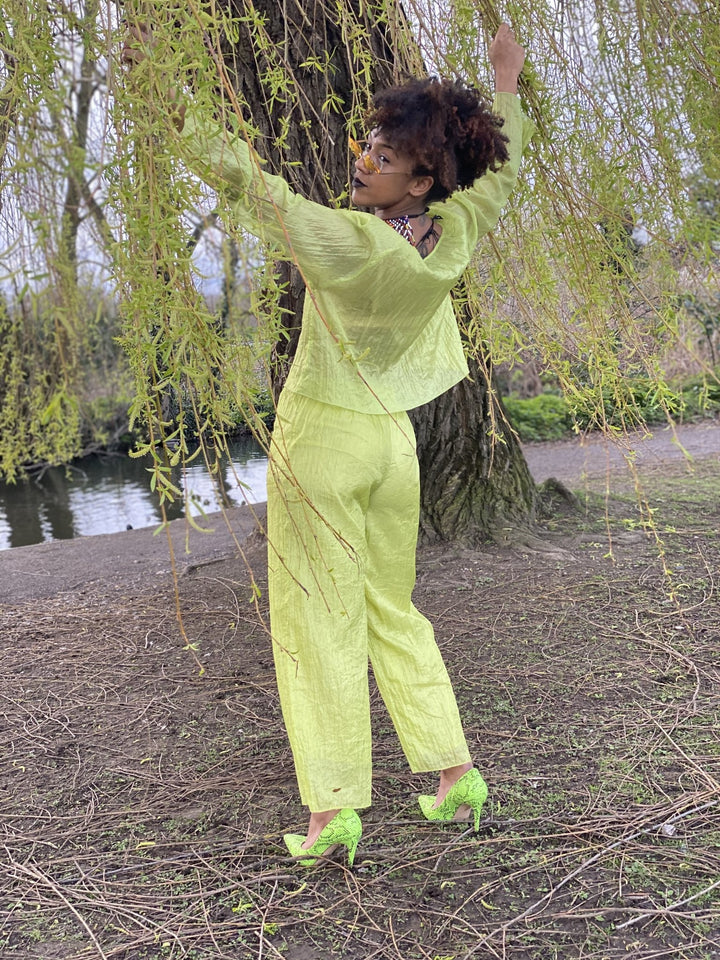 Lime Shimmer + Chiffon Blouse + Trouser Co-ord - One Wear Freedom - Back
