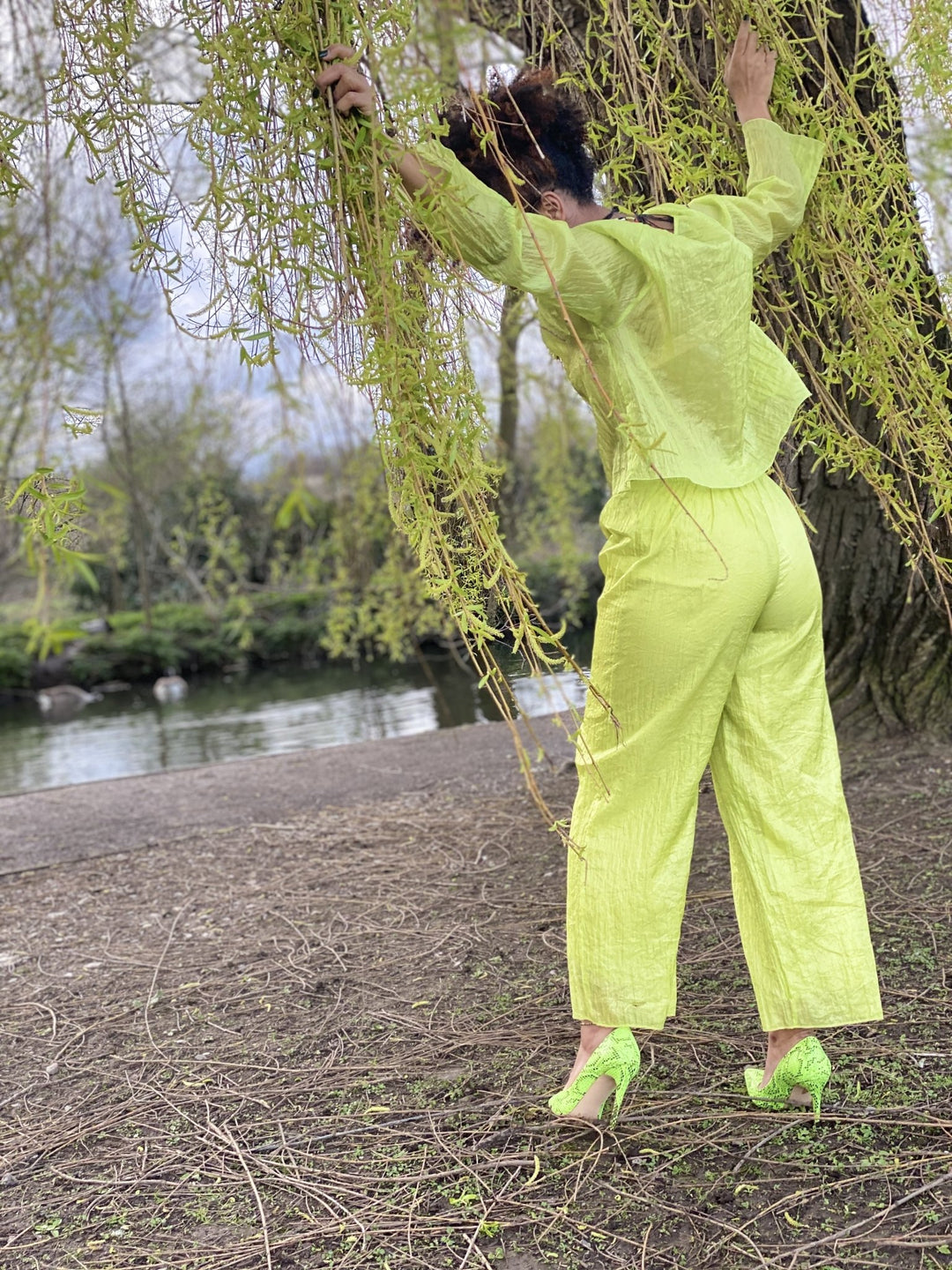 Lime Shimmer + Chiffon Blouse + Trouser Co-ord - One Wear Freedom - Back 2