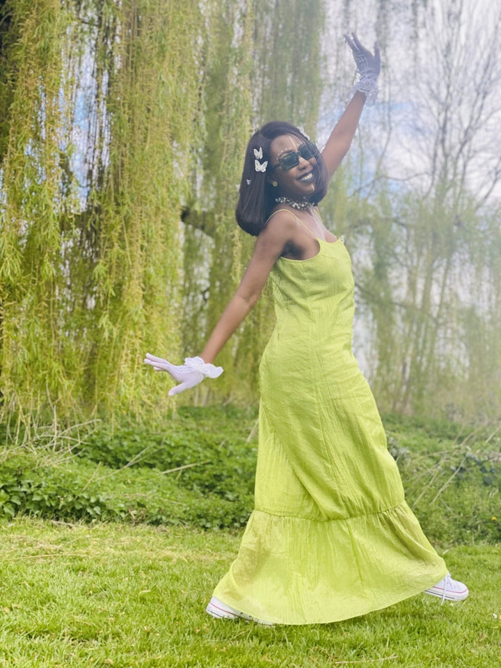 Lime Shimmer + Chiffon Maxi Dress - One Wear Freedom 