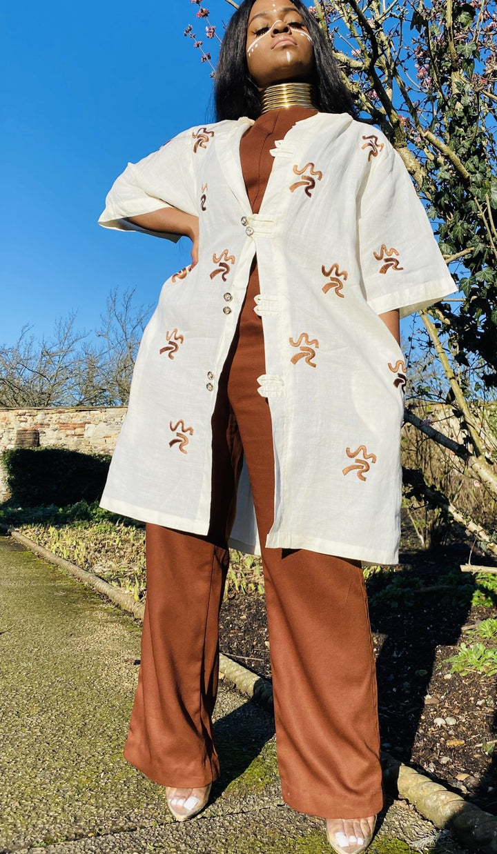 Magnolia Brown Swirl Flax Summer Jacket - One Wear Freedom - Front