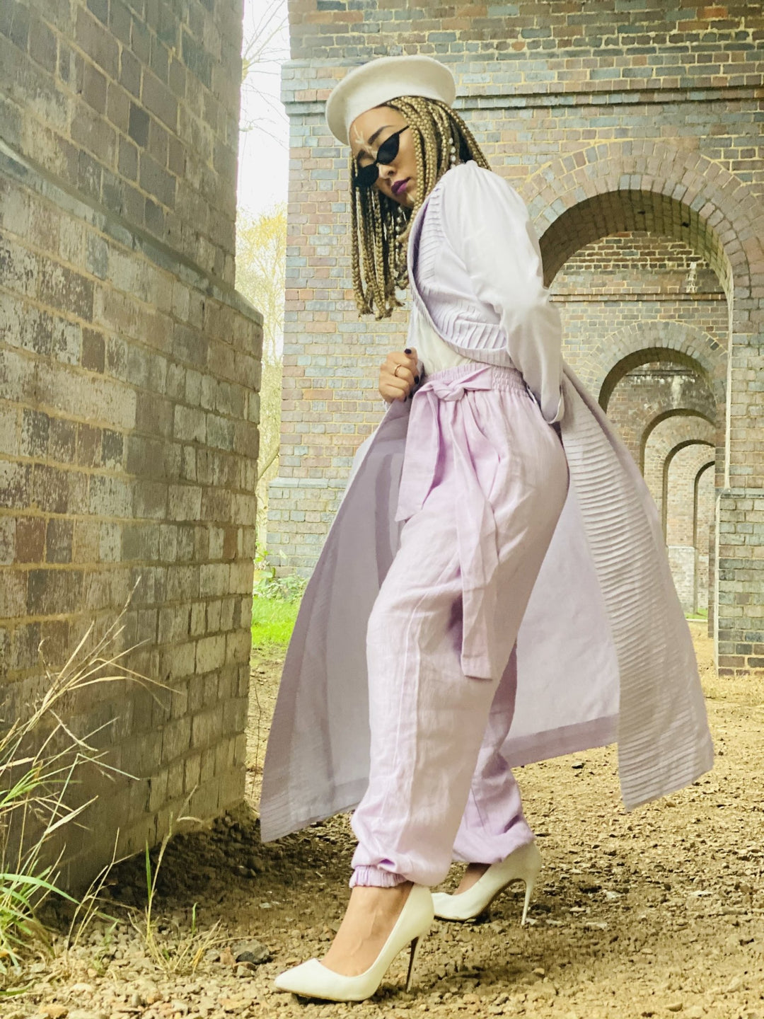 Mallow Lilac Maxi Coat with Pleated Collar + Linen Cuff Trouser Co-ord - One Wear Freedom 