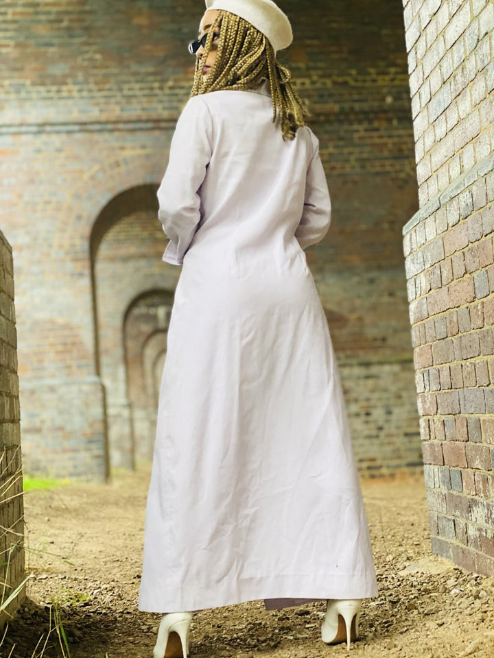 Mallow Lilac Maxi Coat with Pleated Collar + Linen Cuff Trouser Co-ord - One Wear Freedom 