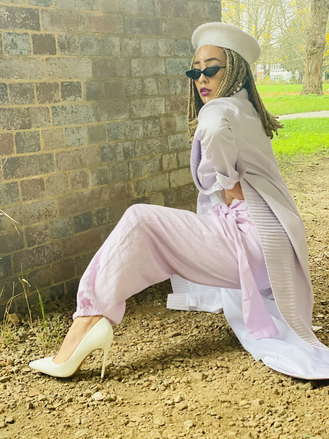 Mallow Lilac Maxi Coat with Pleated Collar + Linen Cuff Trouser Co-ord - One Wear Freedom 