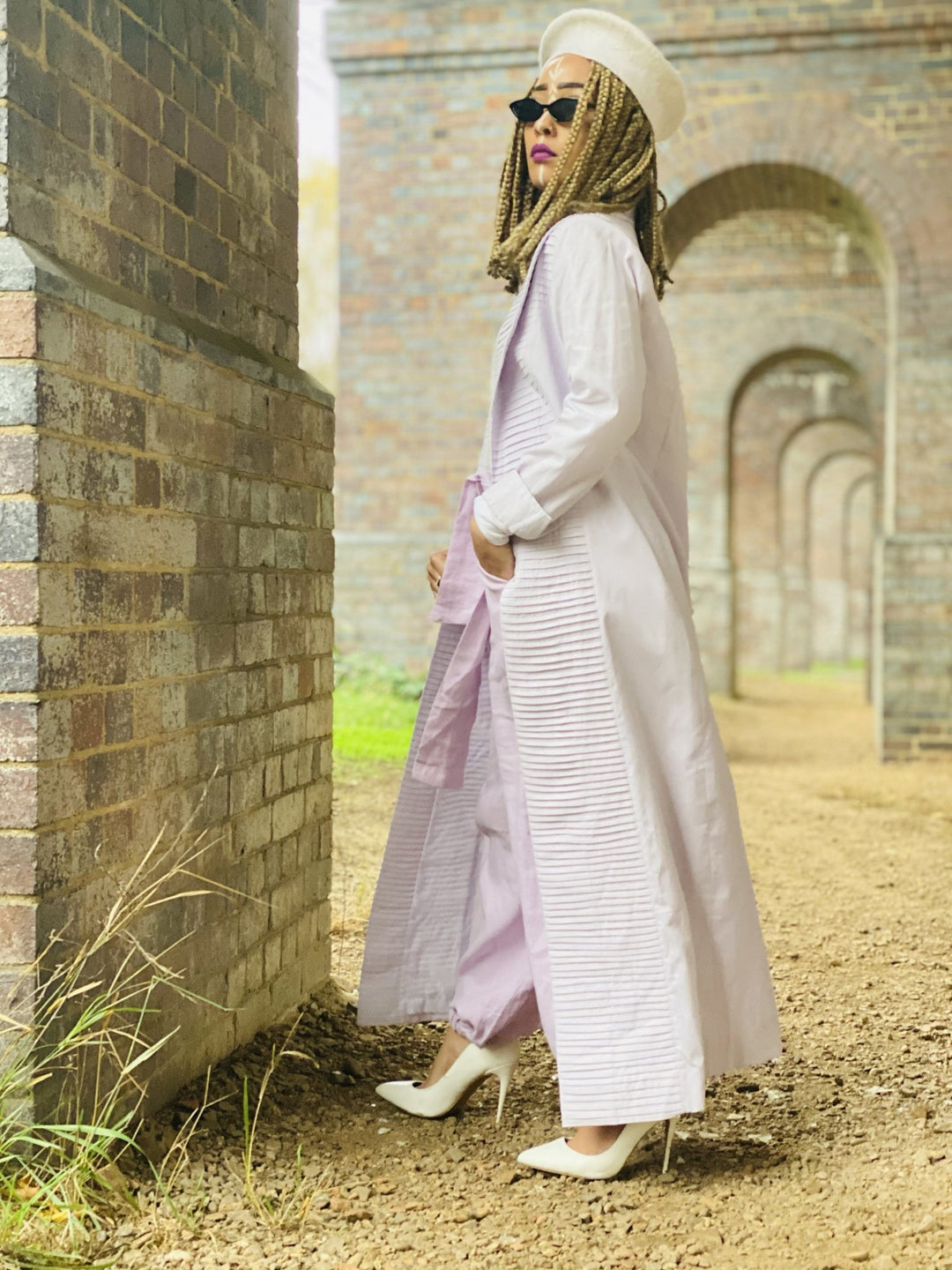 Mallow Lilac Maxi Coat with Pleated Collar + Linen Cuff Trouser Co-ord - One Wear Freedom 