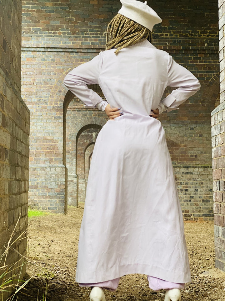 Mallow Lilac Maxi Coat with Pleated Collar + Linen Cuff Trouser Co-ord - One Wear Freedom 