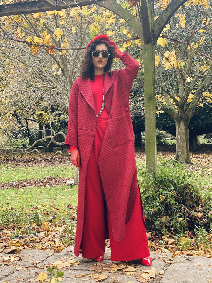 Maroon Quilt Maxi Coat - One Wear Freedom 